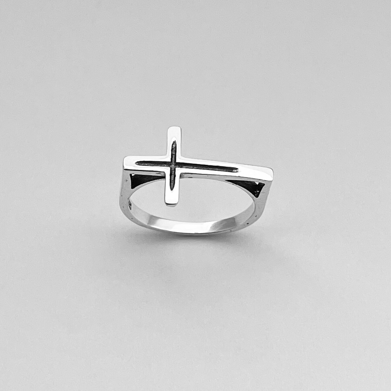 Sterling Silver Unisex Large Sideway Cross Ring, Religious Ring, Silver Rings