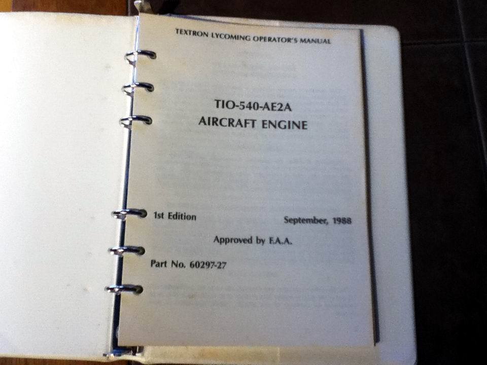 Lycoming TIO-540-AE2A Engine Operator's Manual