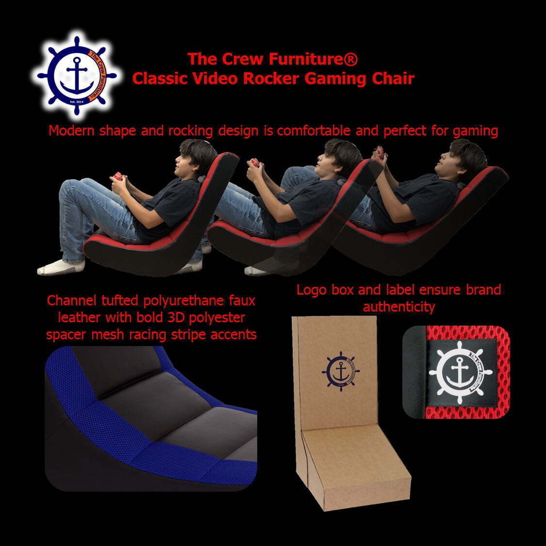 Rocker Gaming Chair Floor Seating Faux Leather Mesh Lightweight Anti-Tipping US