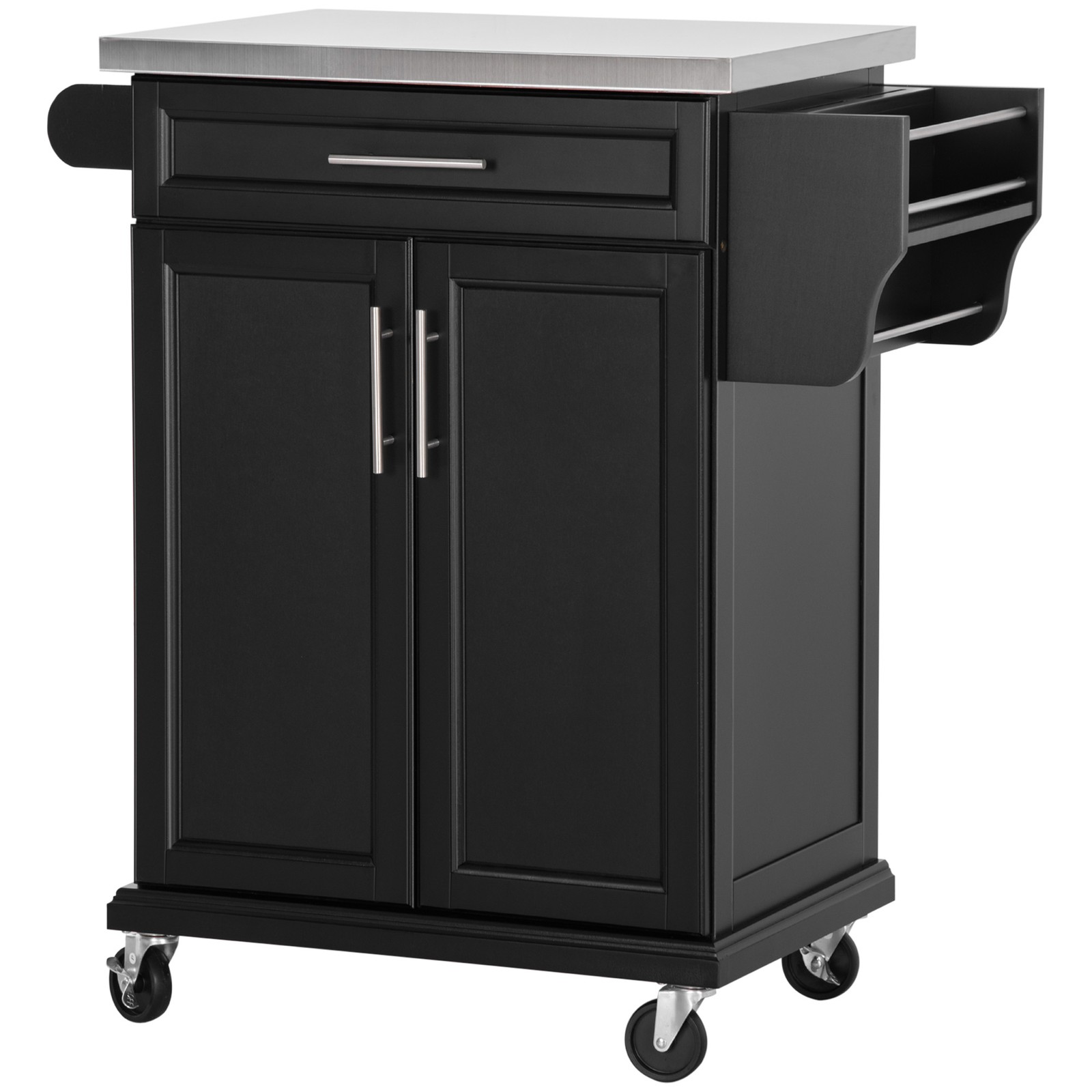 Rolling Kitchen Island on Wheels with Drawer, Spice Rack, Black