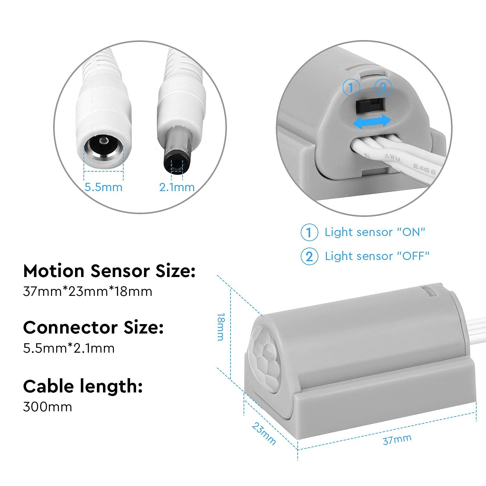 PIR Motion Activated Switch Grey with Light Function Optional. DC6~24V 3A.DC ...