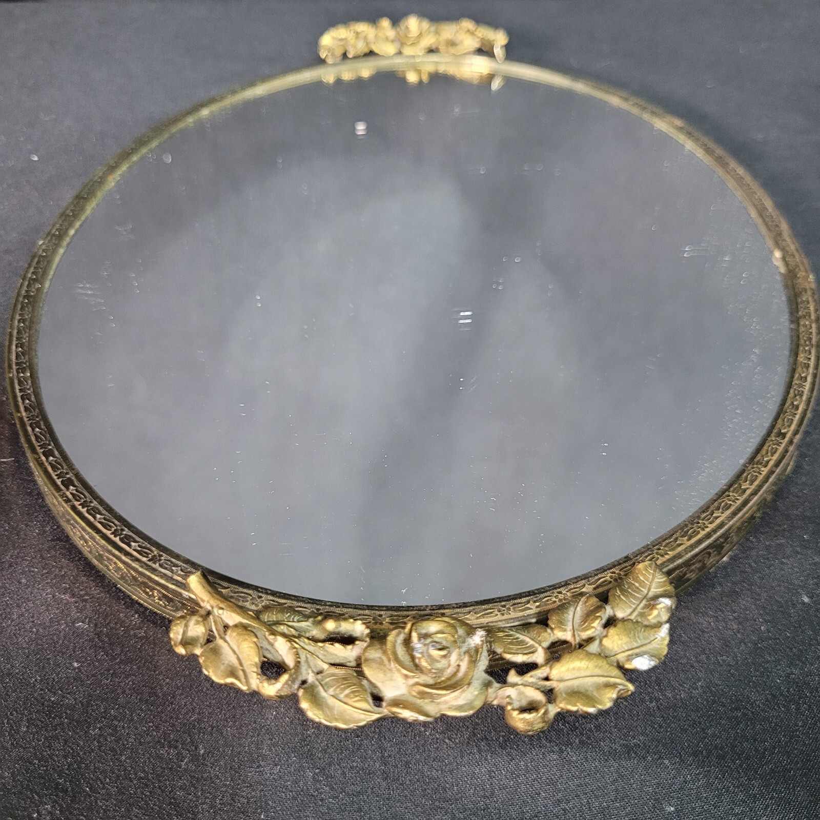 Victorian Design Bronze Flower Trim Perfume Mirror