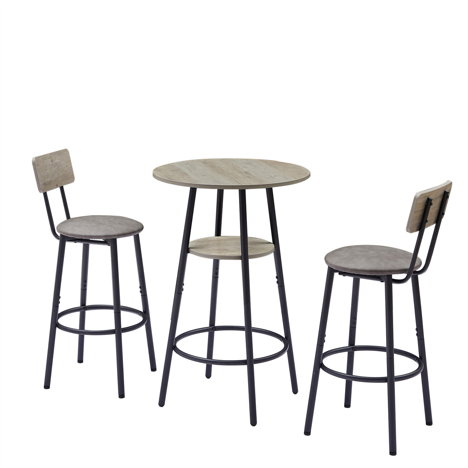 3 Piece Bar Table Set Counter Height Kitchen Pub Table w/ 2 Upholstered Stool US