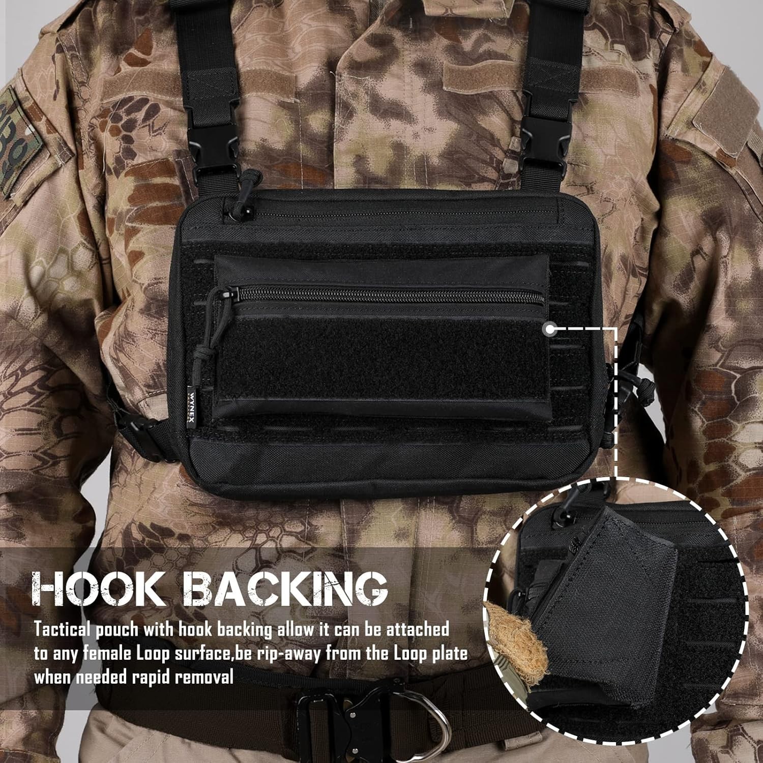 Tactical Zipper Pouch Utility Organizer Bag Insert Nylon Black with Hook Backing