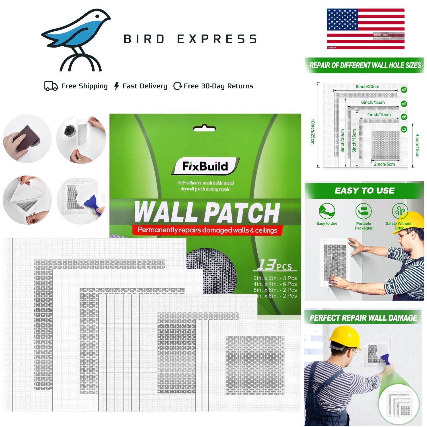 Drywall Repair Kit 13pcs Aluminum Wall Patch Set Self-Adhesive Fast Fix