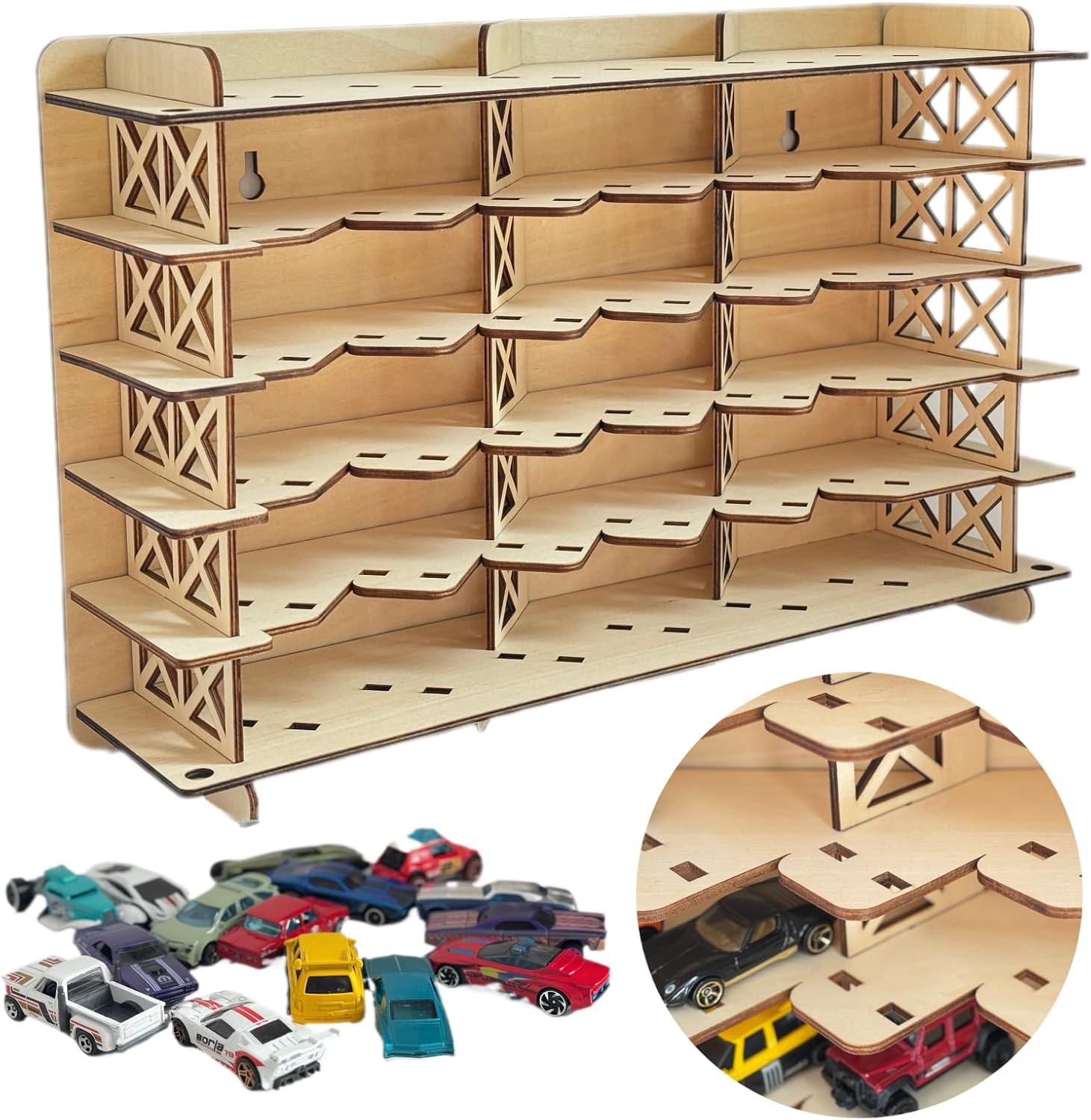 Wood Toy Car Hot Wheels Display Rack, Holds 36 Diecast Cars Model Car Display Ca