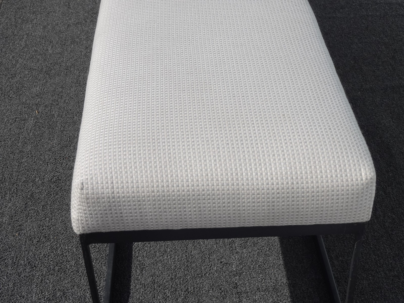 Modern White Bed Side Bench with Iron Base & Designer Fabric