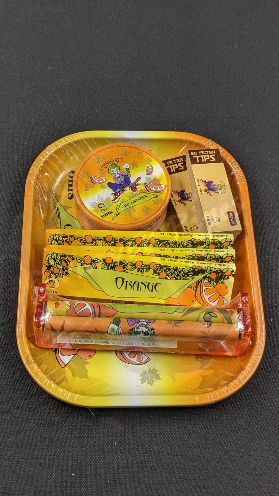 8 Tobacco Piece Rolling Papers & Tray Combo Set Orange