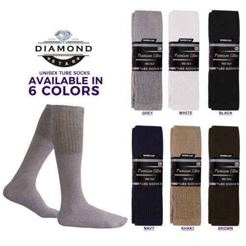 6-12-18 Pairs Men's Grey Tube Socks Over The Calf Sport Cotton Socks Big &Tall