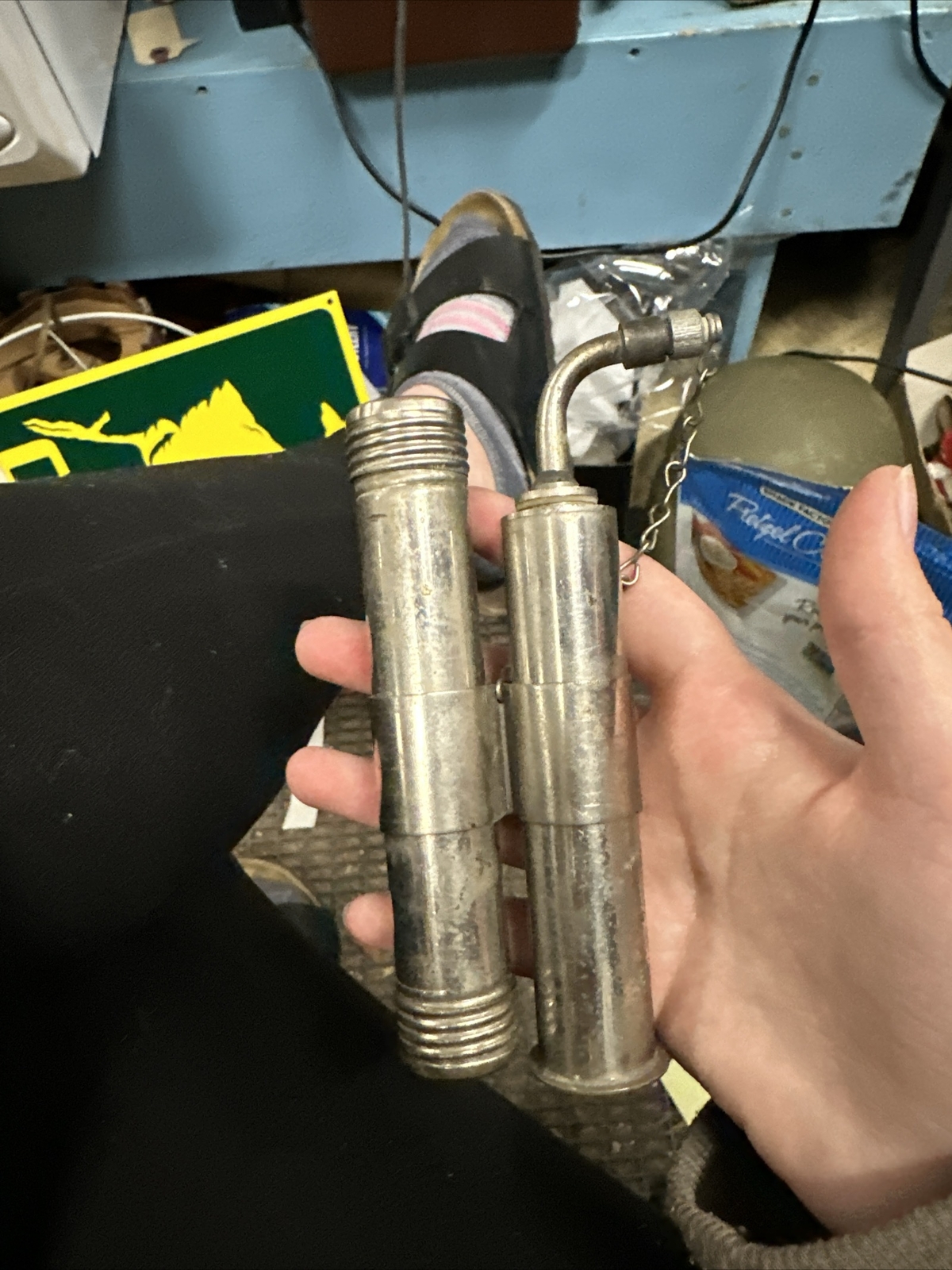 Vintage Mini Torch, two metal canisters, wicker cloth Empty canister (bh)