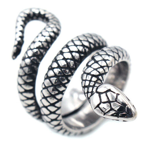 Women Men's Ring Stainless Steel Silver Snake Python Royal R459