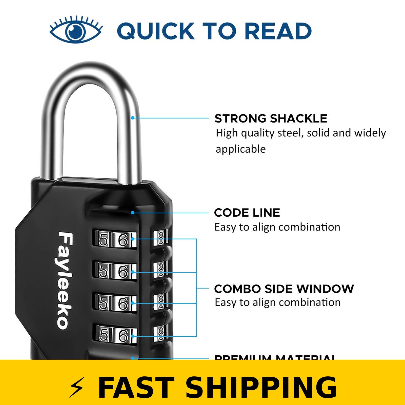 Fayleeko 4 Digit Combination Lock, 2 Pack, Black