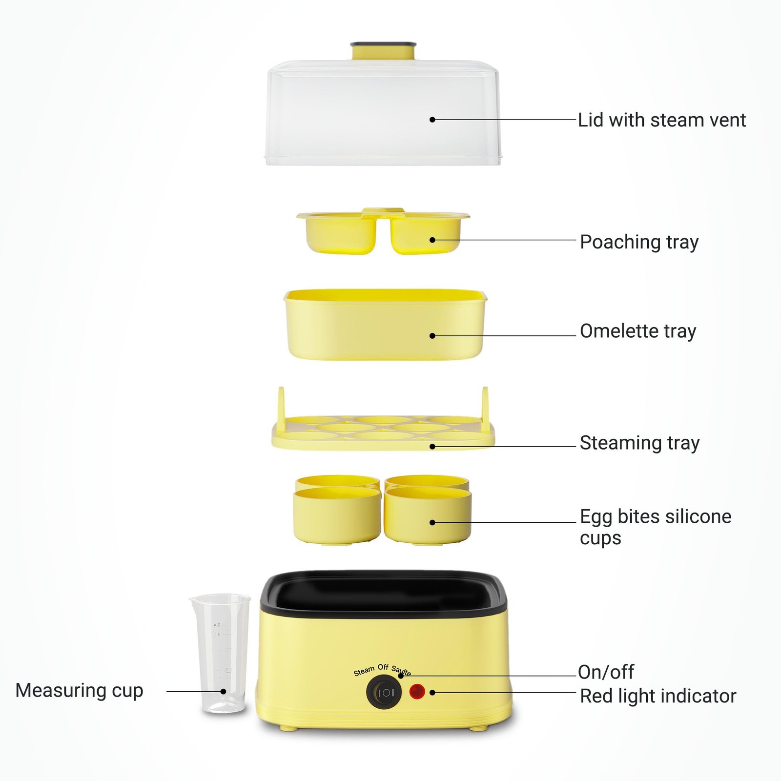 Loftychef 8-in-1 Electric Egg Cooker & Bite Maker, Rapid 3L, Yellow