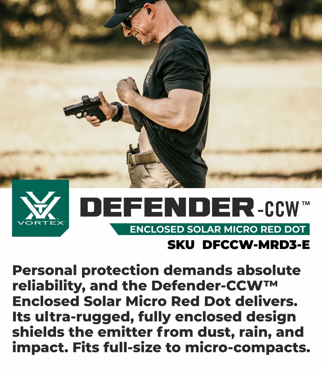 Vortex Optics Defender-CCW Enclosed Solar Micro Red Dot w/ Free Vortex Camo Cap