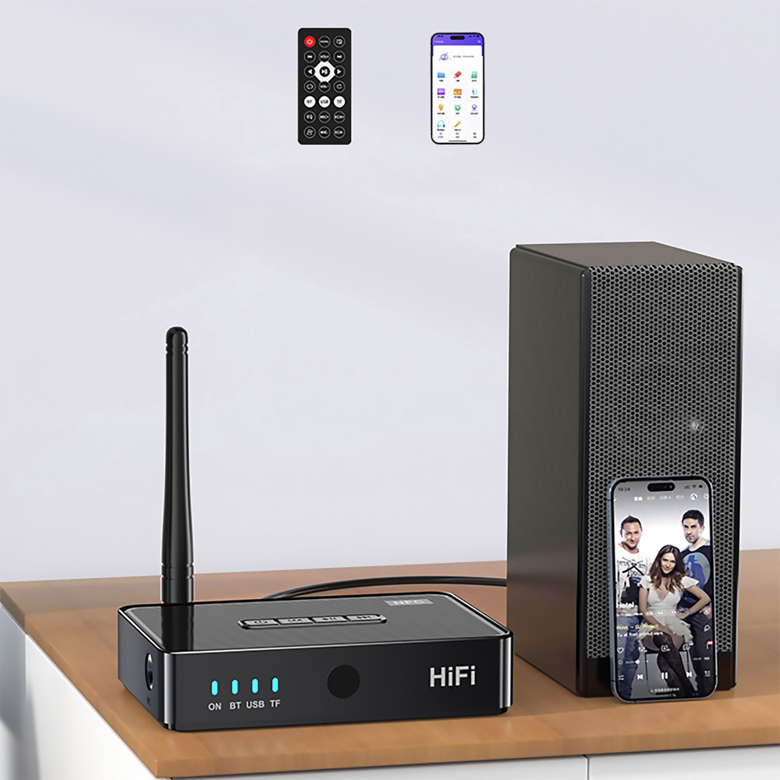 Bluetooth5.1 Digital Receiver Wireless NFC to RCA Stereo Audio Amplifier Adapter