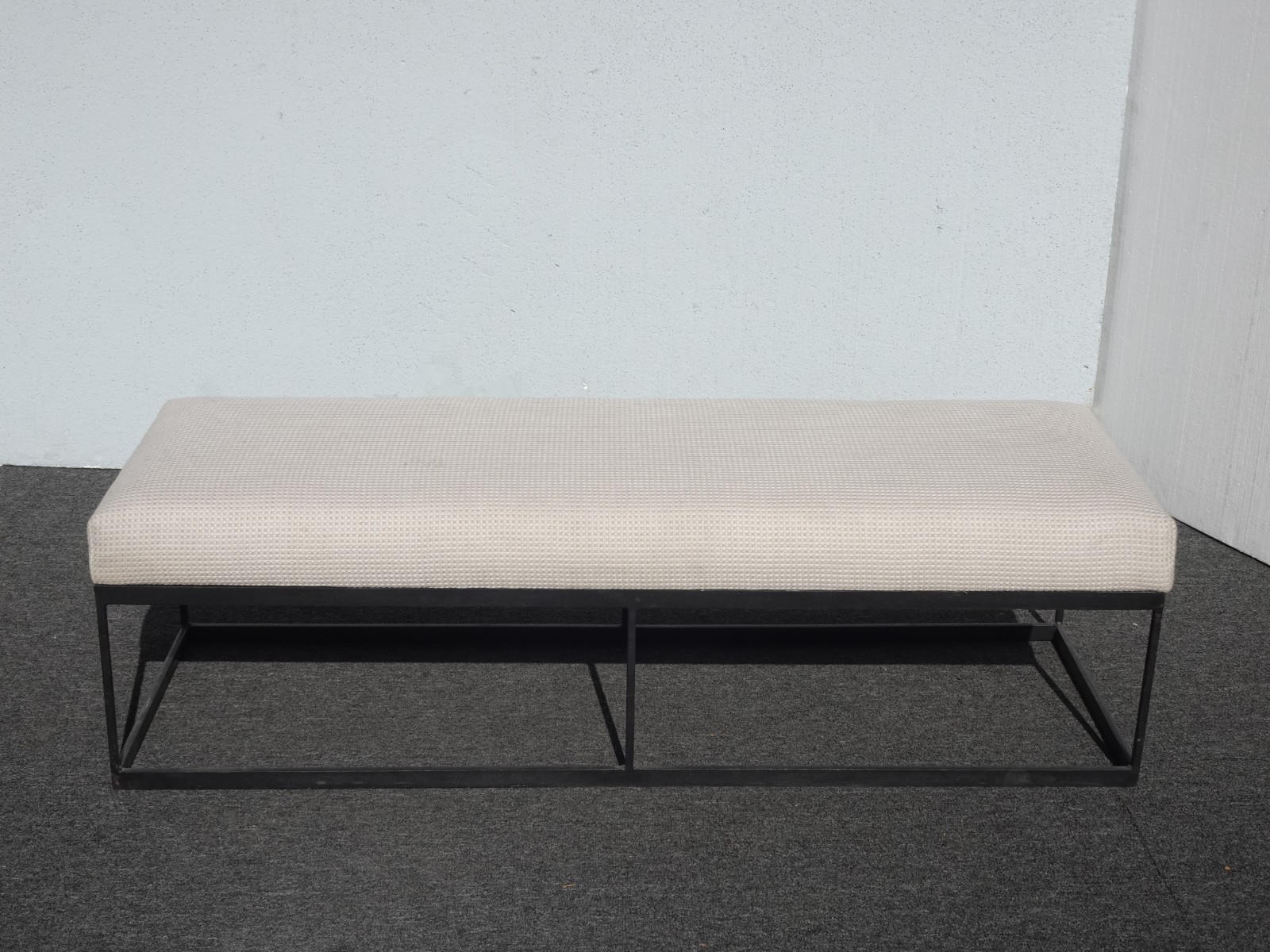Modern White Bed Side Bench with Iron Base & Designer Fabric