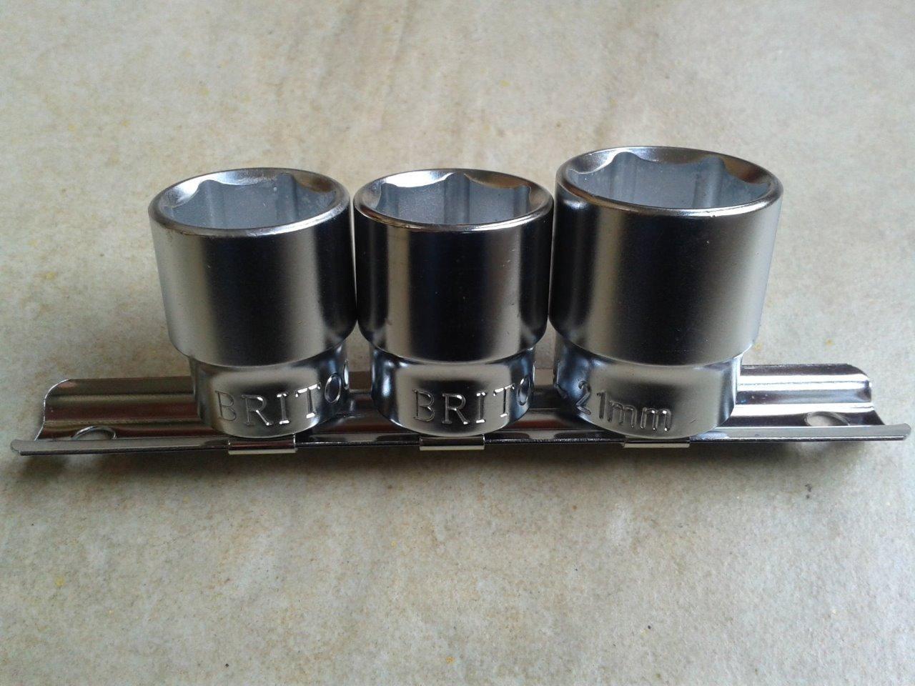 Britool 3pc 3/8" Square Drive Metric Socket Set Rail 18mm 19mm 21mm Sockets