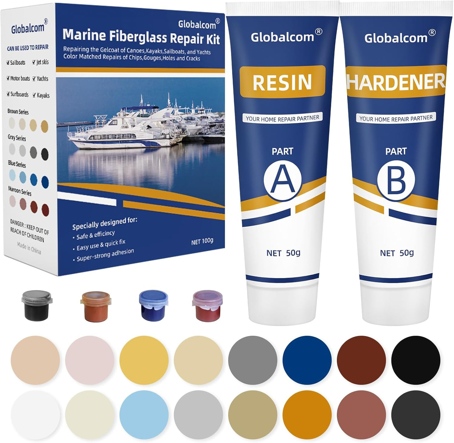 Fiberglass Boat Repair Kit, (Color Match) Gel Coat Repair Kit for Boats, Mari...