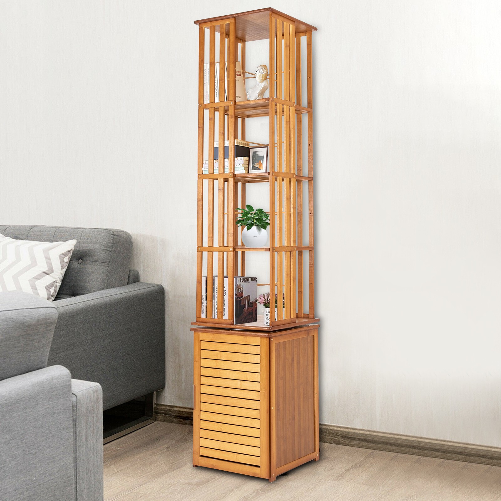 Freestanding Display Rack 360 Rotating Bookshelf Wood Bookcase Storage Shelf New
