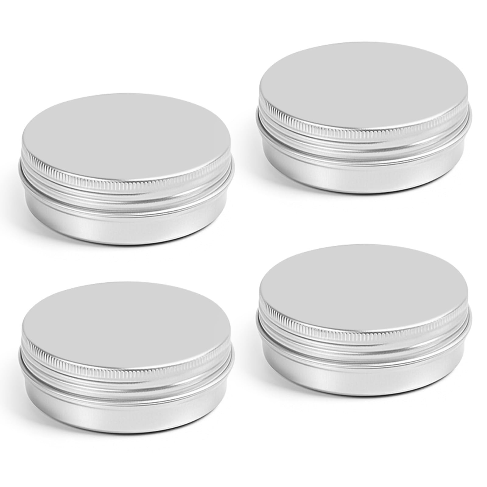 4 PCS 2 oz Metal Round Tin Aluminum Can Empty Screw Lid Salve Lip Balm Silver