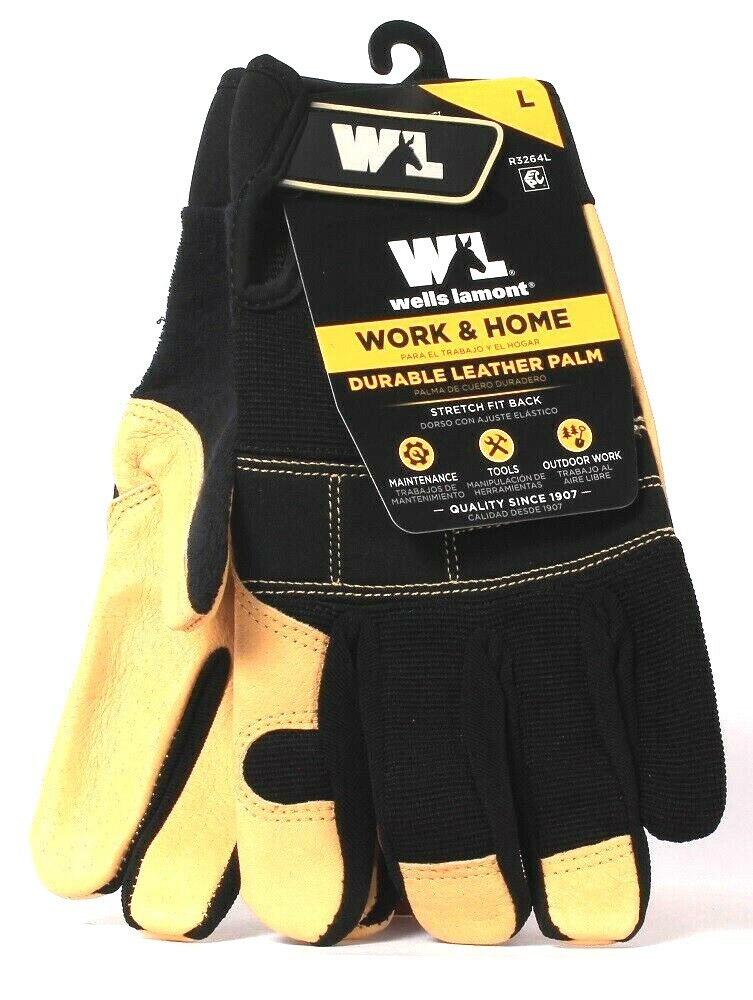1 Pair Wells Lamont R3264L Work & Home Large Durable Leather Palm Gloves