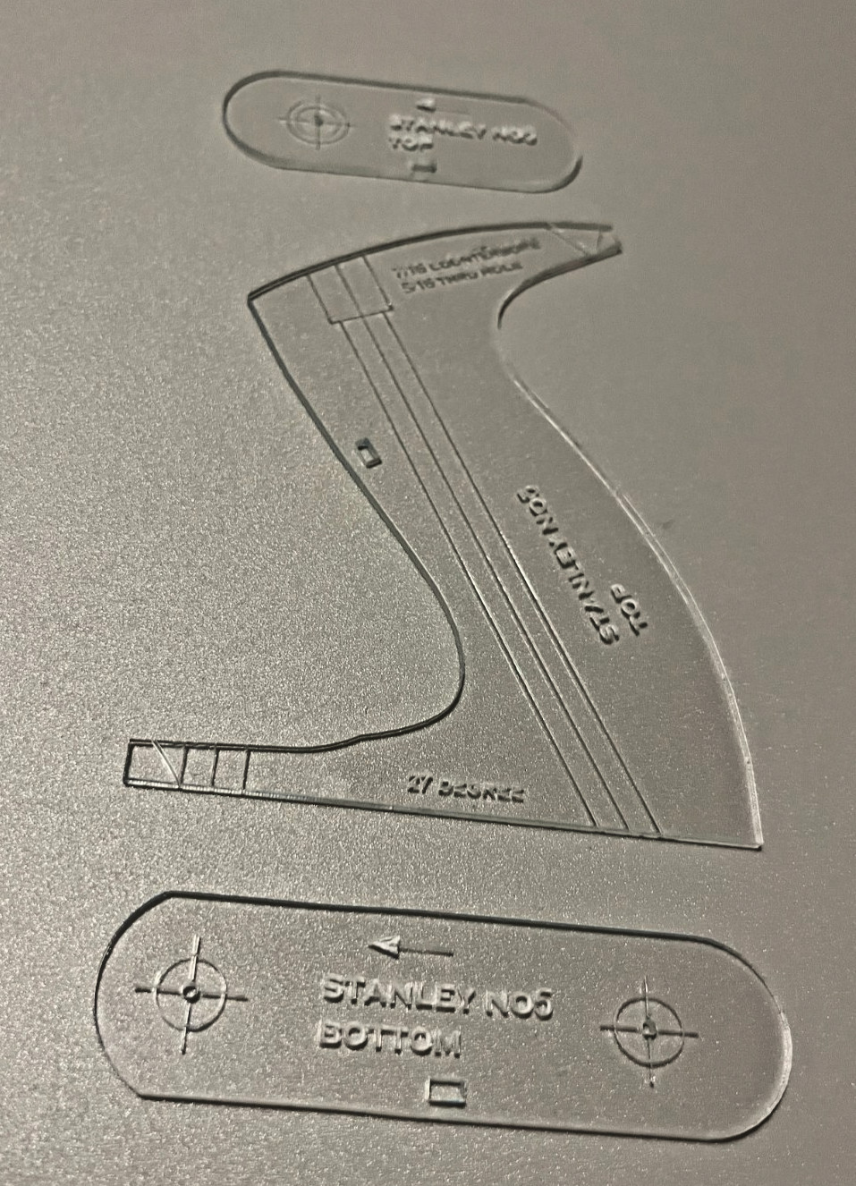 Stanley No 4-1/2, 5, 5-1/2, 6, 7 & 8 Hand Plane Tote Handle Clear Templates
