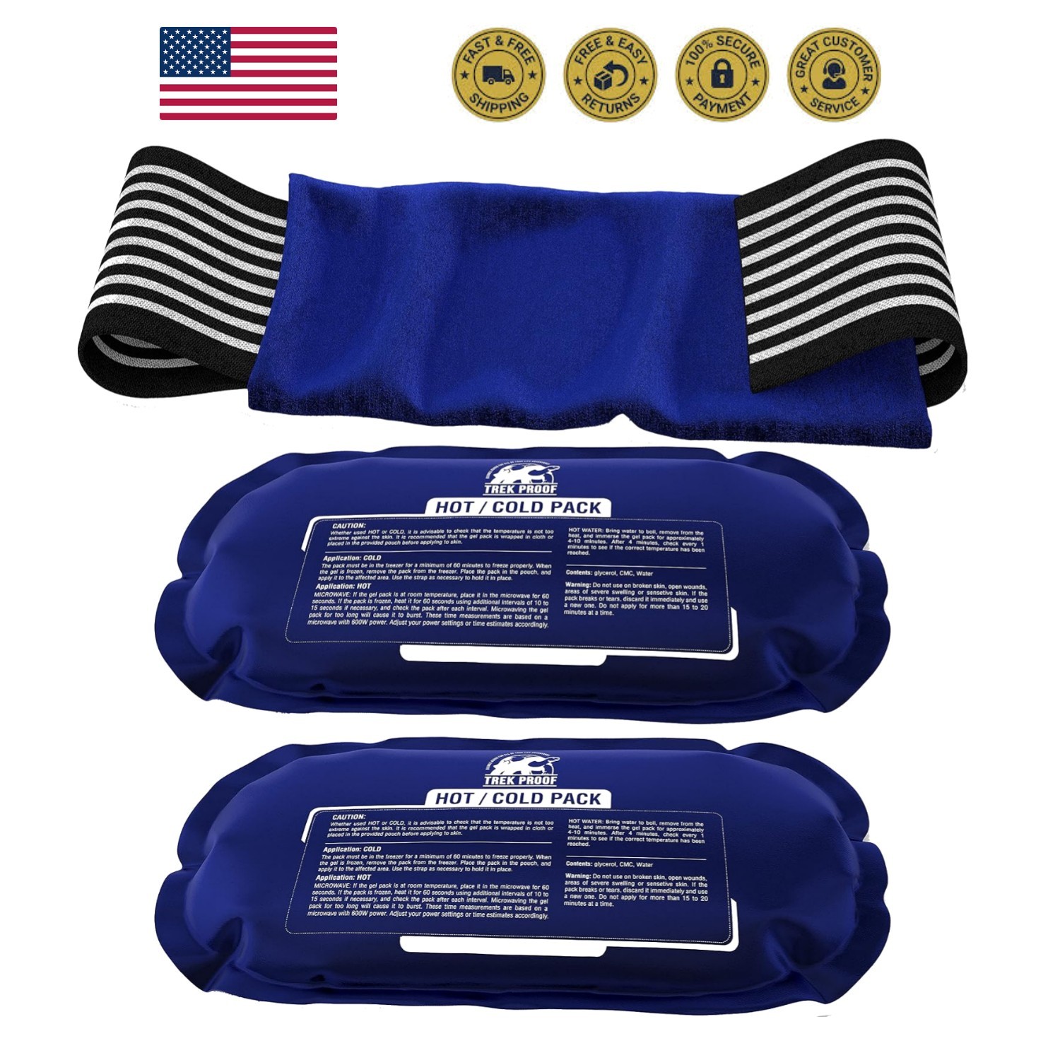 Ice Packs for Injuries Reusable 3-Piece Set – Hot and Cold Ice Pack Therapy G...