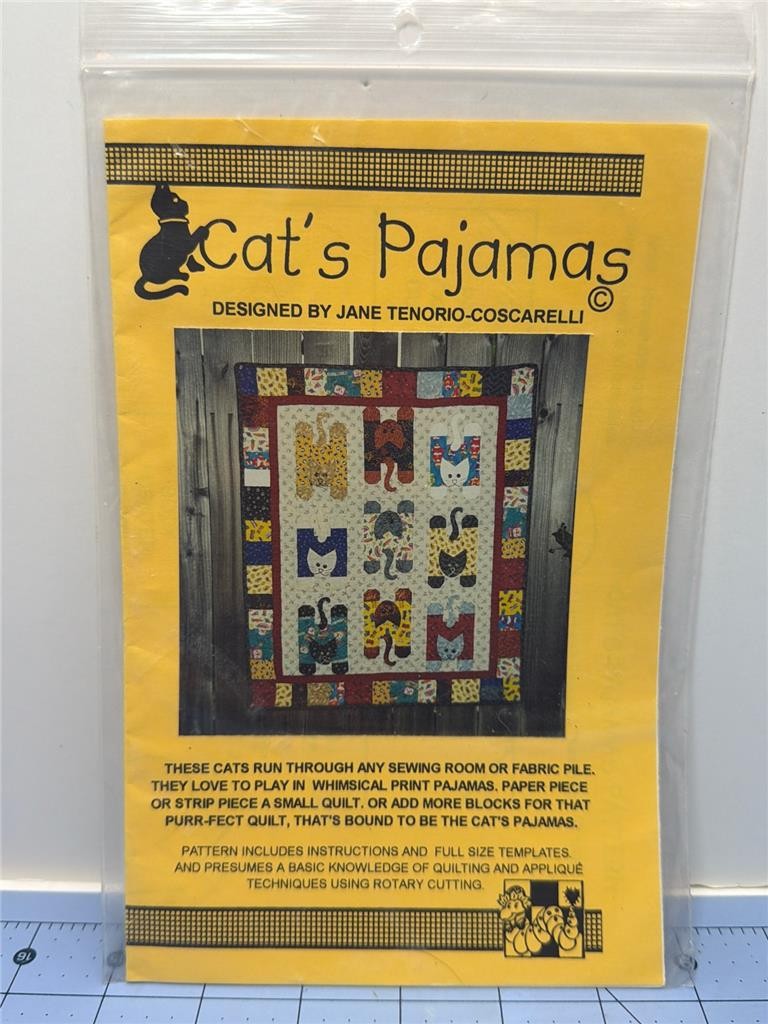 JANE TENORIO-COSCARELLI Quilt Pattern - CAT'S PAJAMAS - 42" x 35" - Applique