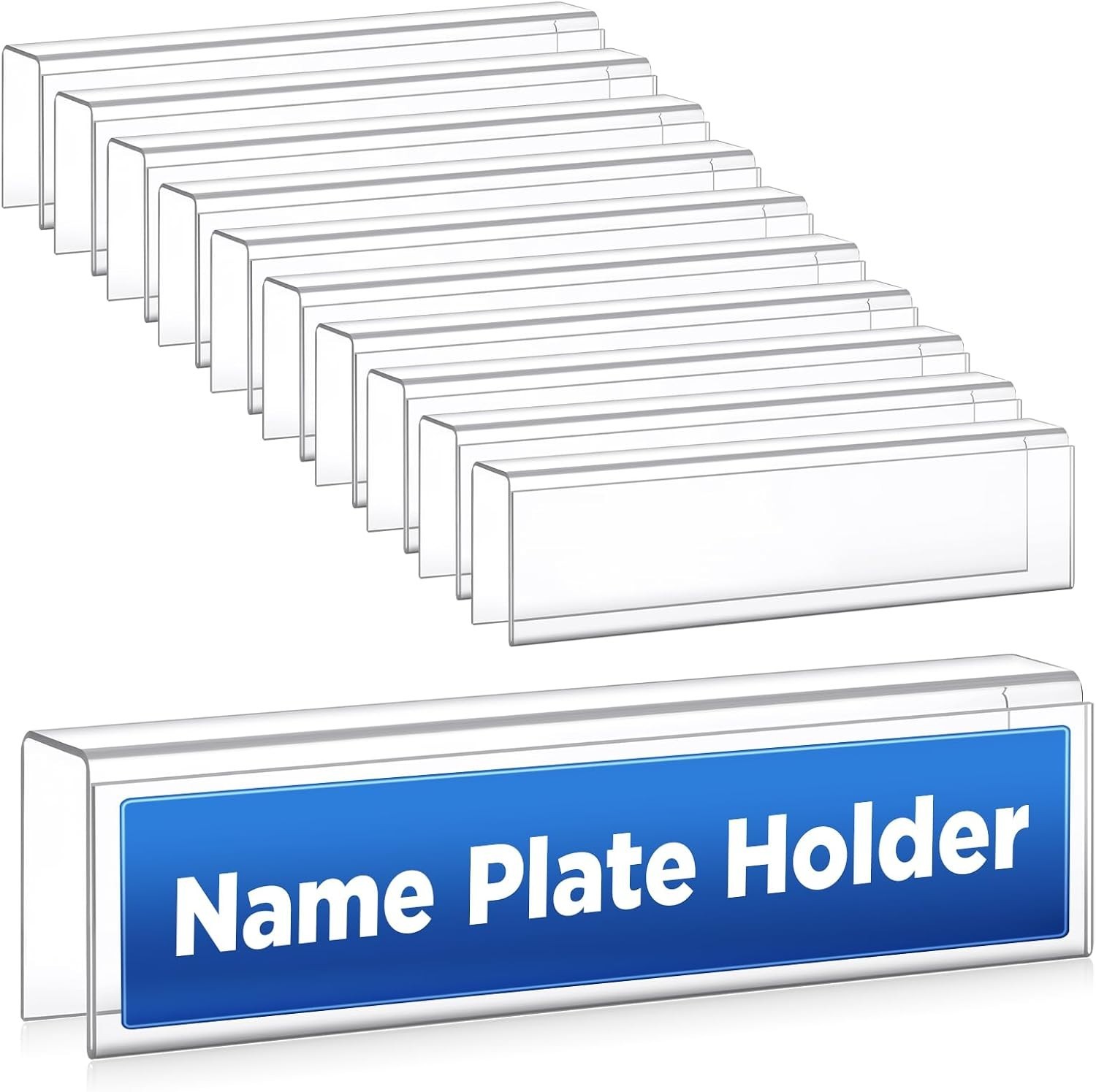 10 Pack Plastic Cubicle Name Plate Holder 8.5" Wide x 2" High , Fits 1” Cubicle