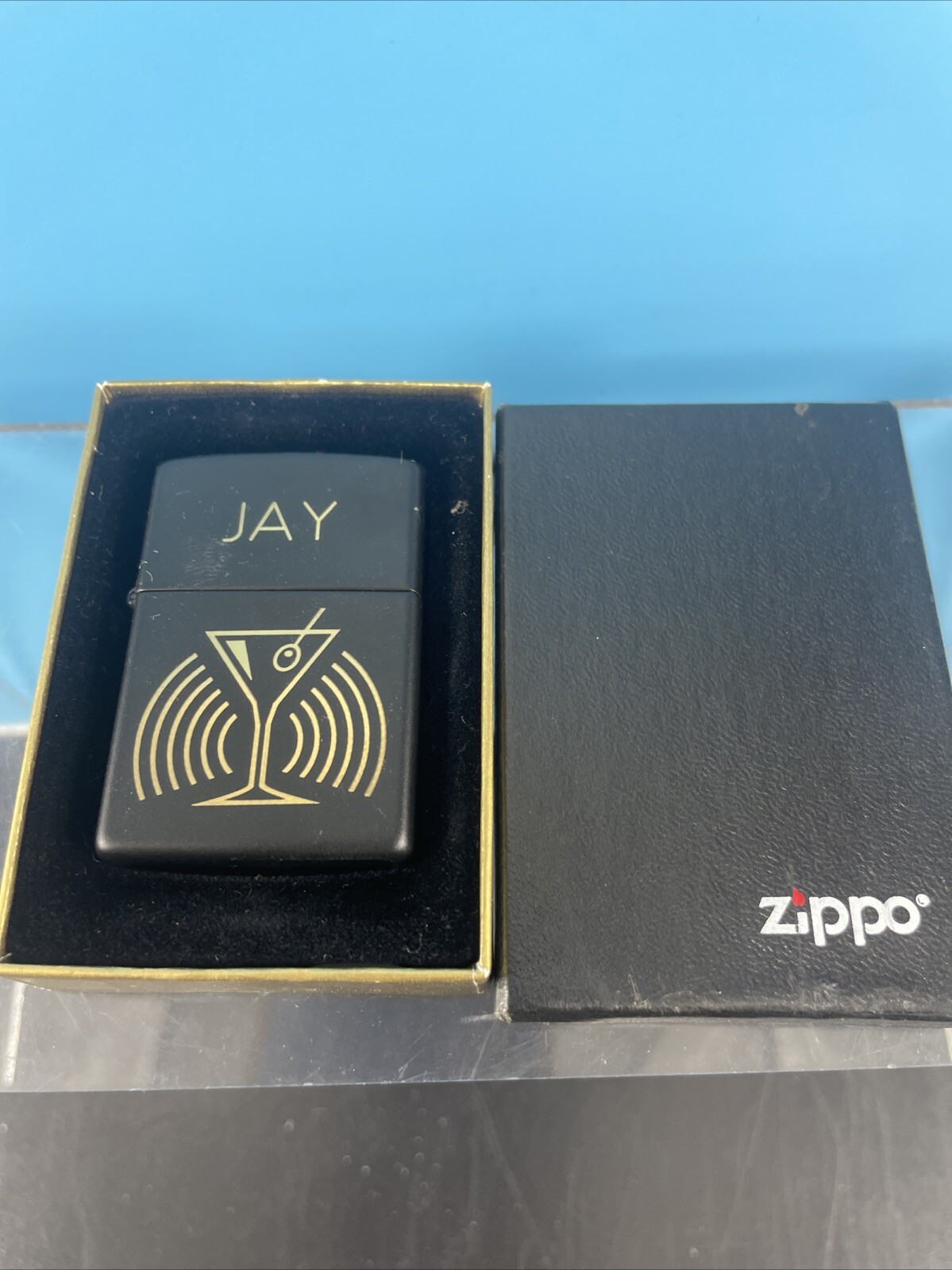 1999 Mate Black Martini Zippo Lighter Personalized “JAY” Unstruck Original Box
