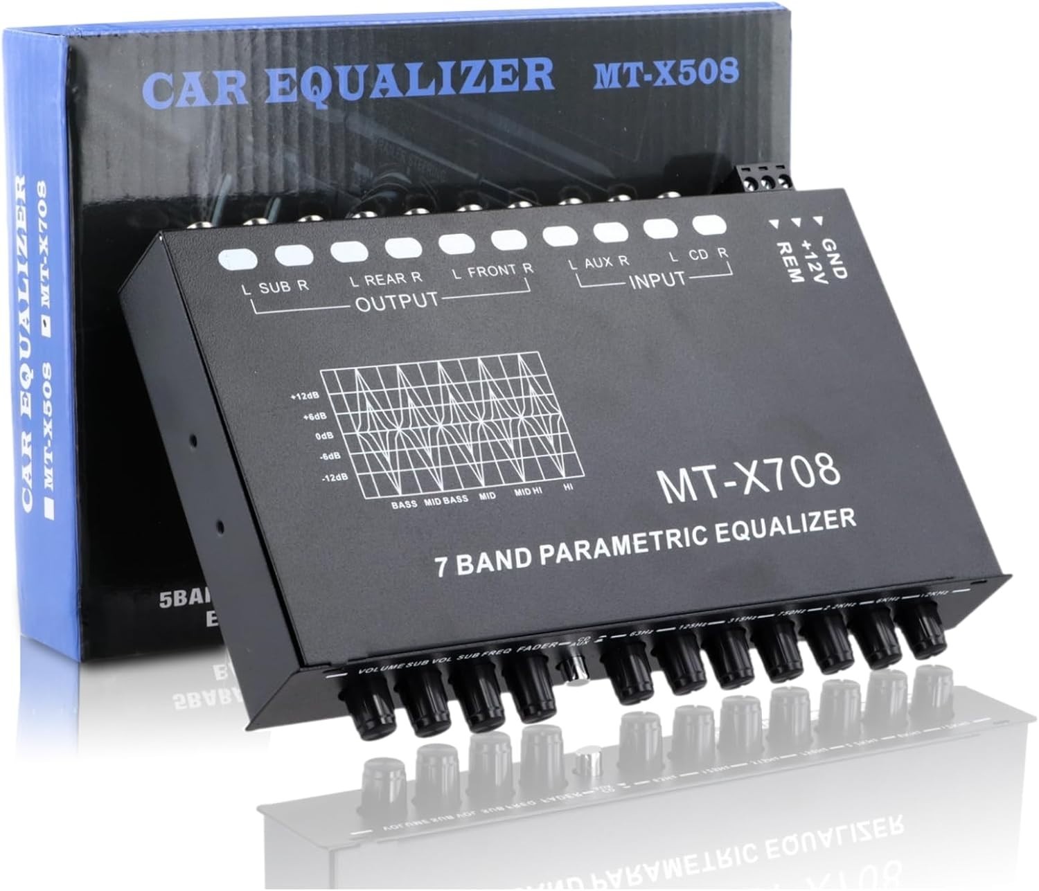 Adjustable 7-Band Car Audio Equalizer with 6-Channel Output & Subwoofer Control