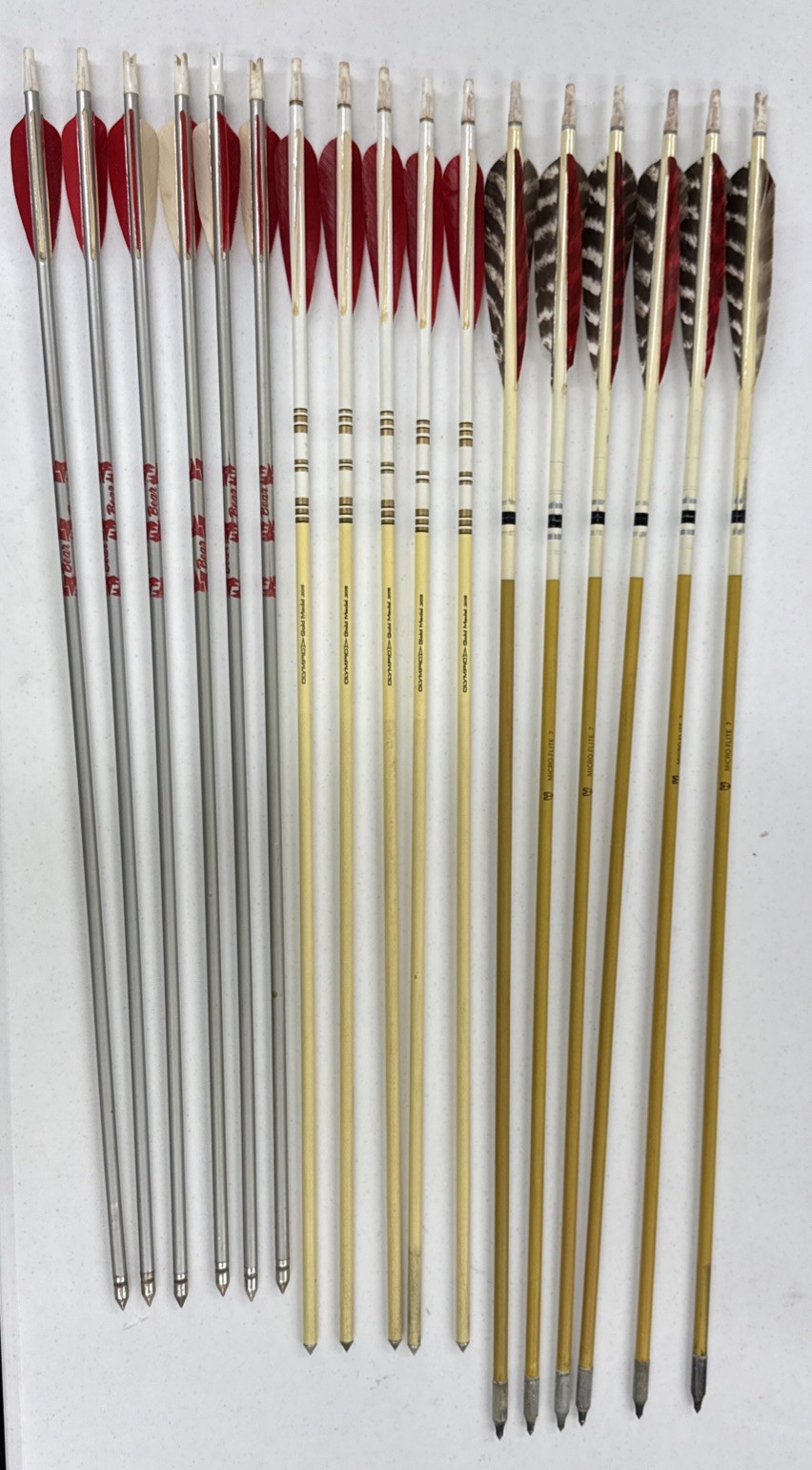 Vintage Bear Archery Arrows And Olympic Gold Medal Arrows 17 In All - Item 4073