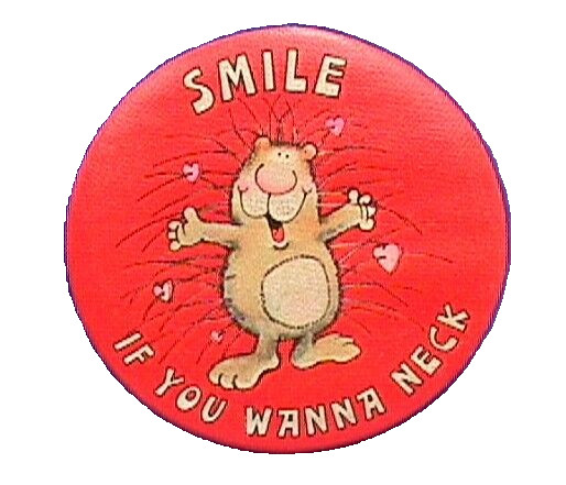 Hallmark BUTTON PIN Valentines Vintage PORCUPINE Smile IF WANNA NECK Holiday