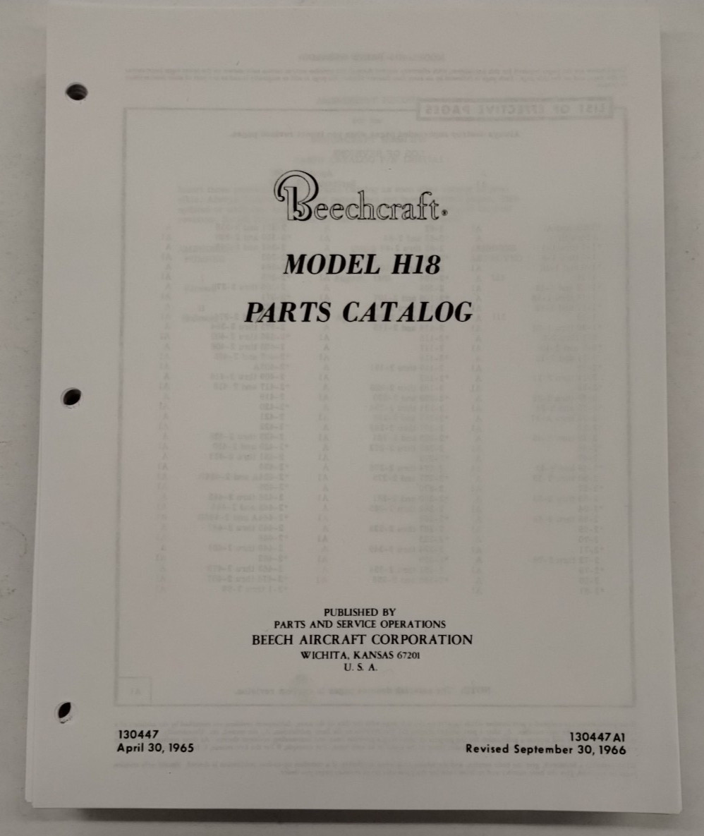 Beechcraft Model H18 Parts Catalog September 30, 1966-Reproduction.