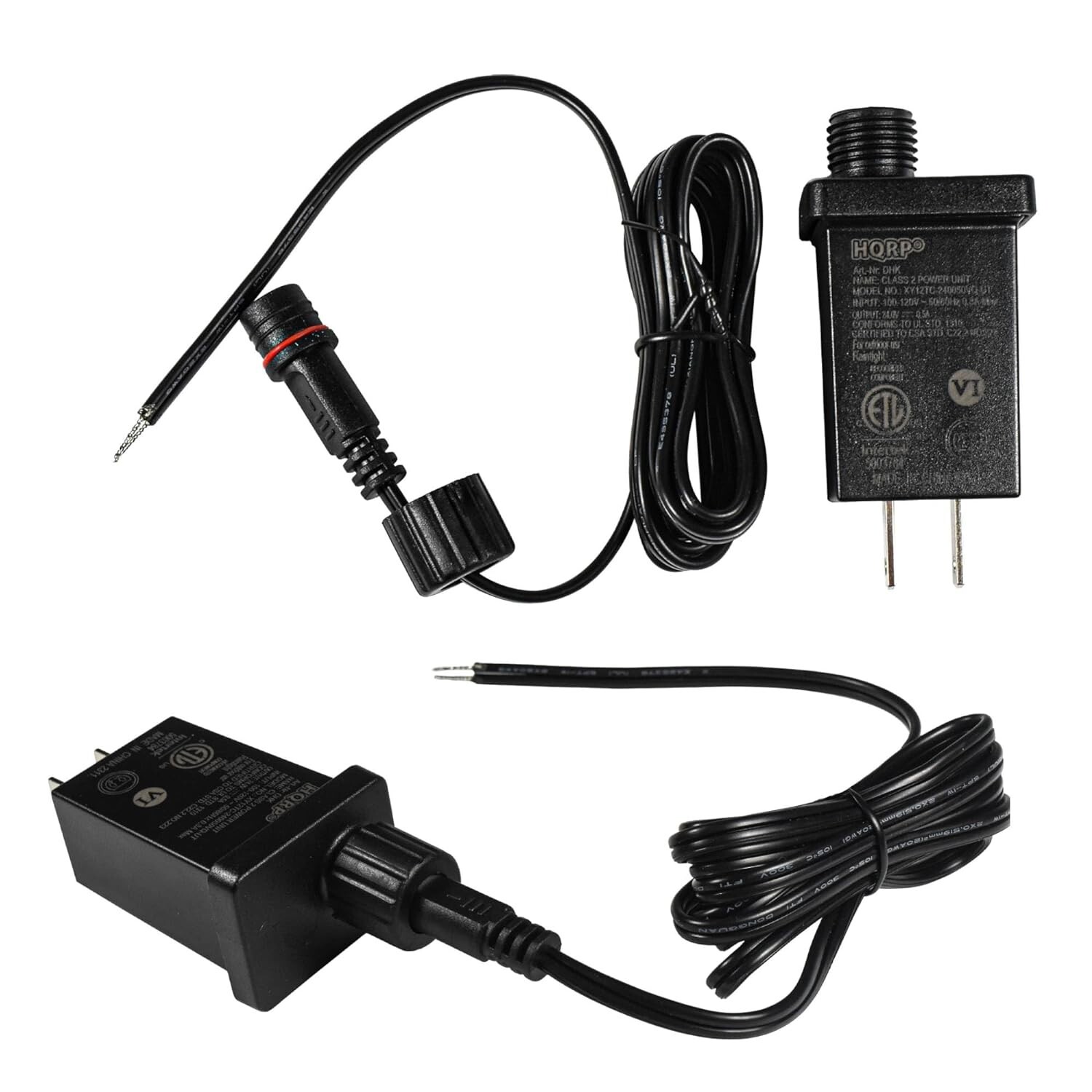 2-Pack 24V 0.5A 12W Power Supply Extension Cord, IP44 Raintight LED Transformer