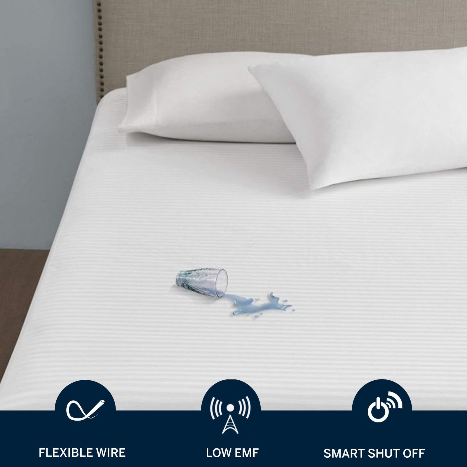 Serta Waterproof Heated Mattress Pad - Electric Bed Warmer with Queen, White