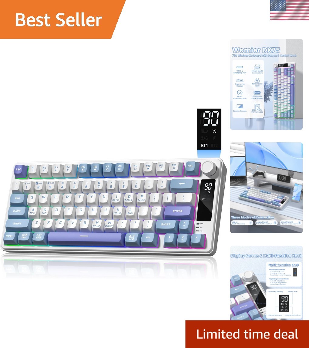 Elegant Womier DK75 Wireless Gaming Keyboard with RGB Backlighting, 75% Layout