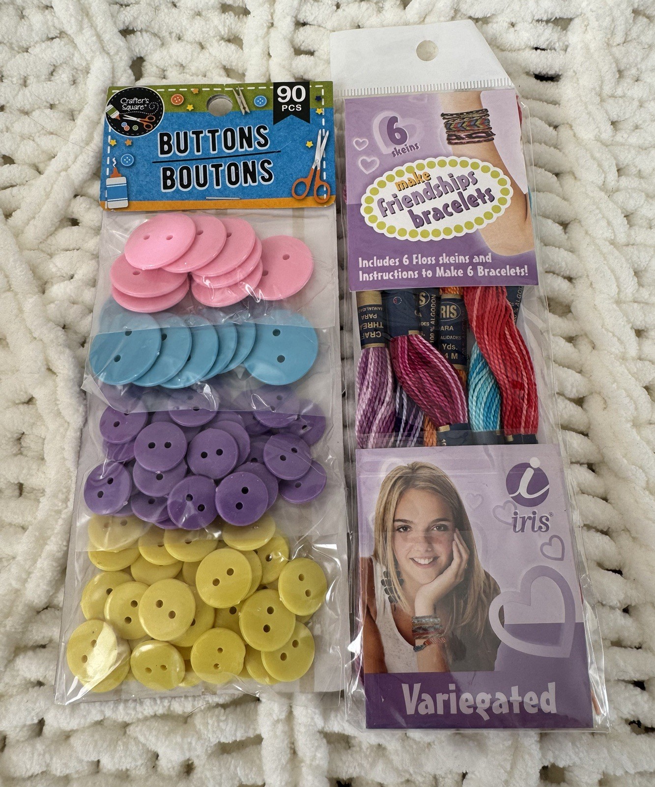 Mixed Craft Lot- Buttons Friendship Bracelet Doll Eyes Crochet Flowers Sewing