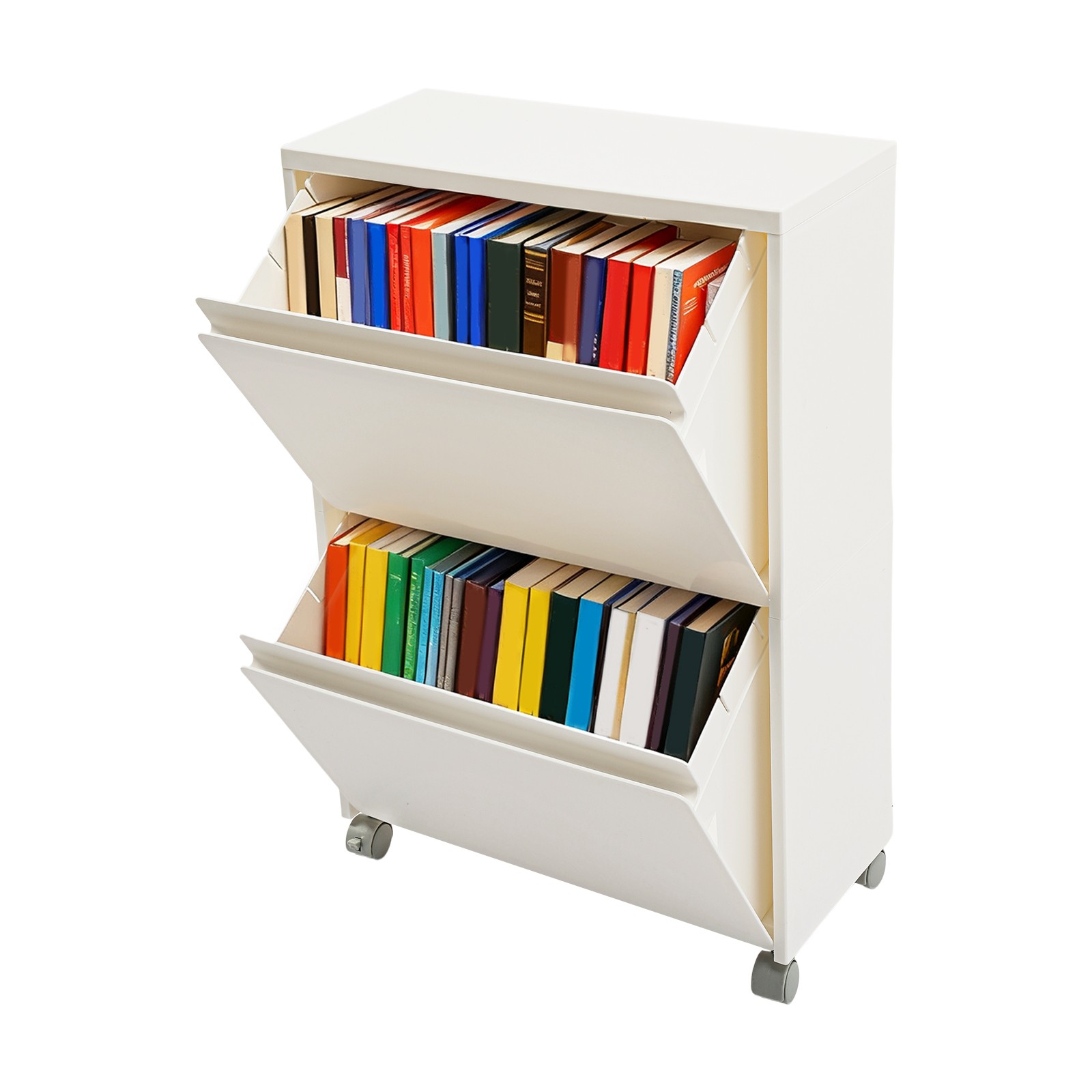 PP Cabinet 2-Tier Rolling Storage Cabinet Mobile Organizer White