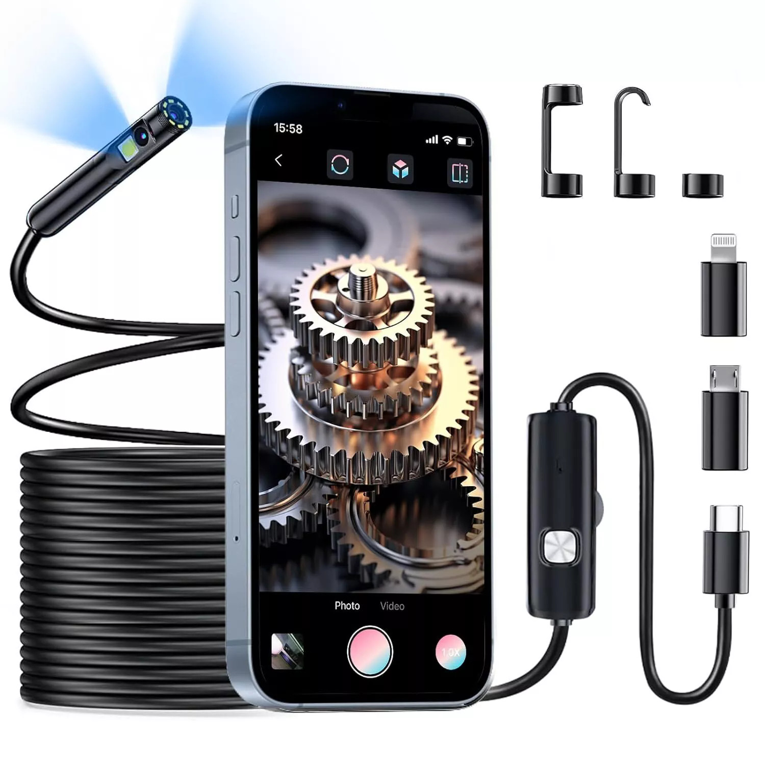 1/2/5M Dual Lens Borescope Endoscope Inspection Camera for iPhone Android iOS US