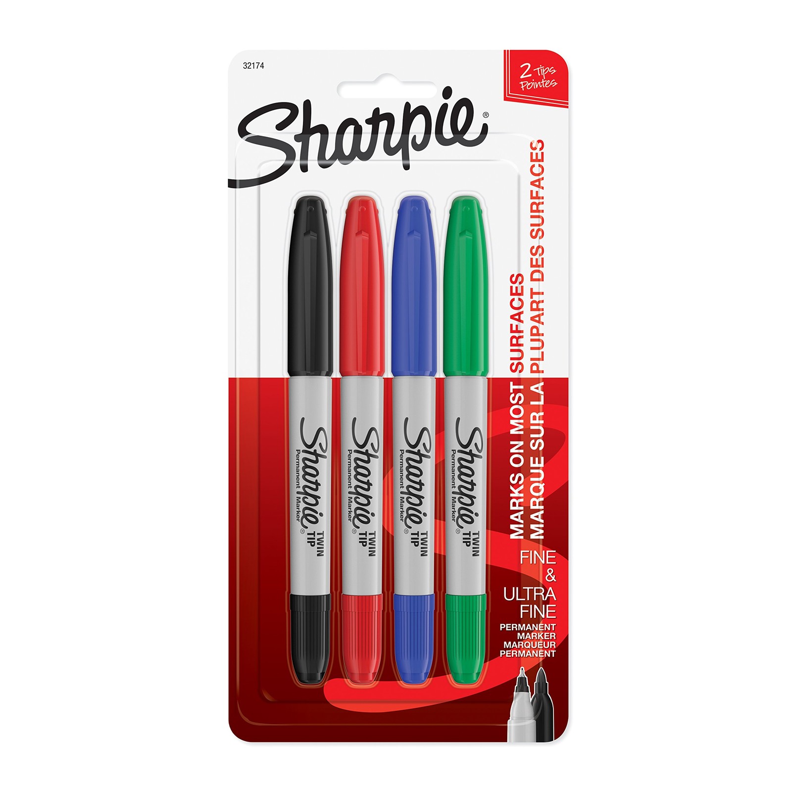 Sharpie Twin Tip Permanent Markers Assorted Colors Pack Of 4 Fine Bold Tips