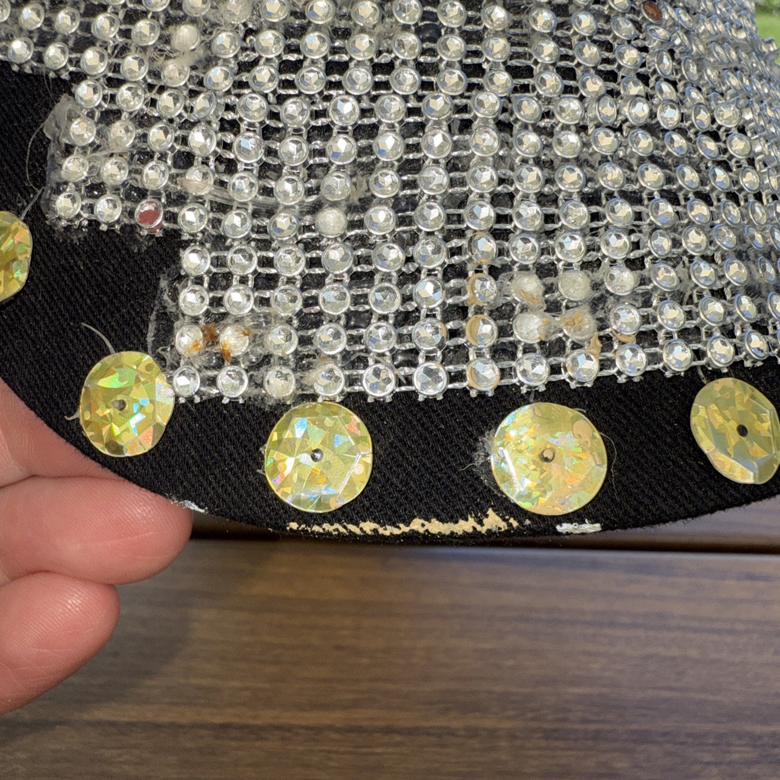 Black Hat Cap w Silver Gold Reflective decorative Bill Hook Loop Cotton
