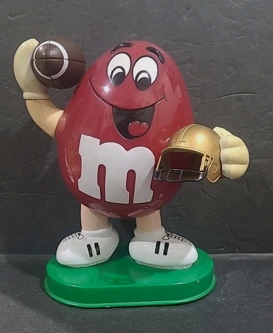 Vintage 1995 Red Peanut Football Player with Football Helmet M&M Candy Dispenser