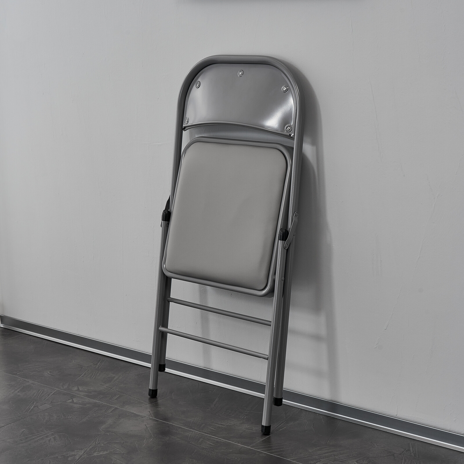 4pcs Elegant Foldable Iron & PVC Chairs for Convention & Exhibition Gray