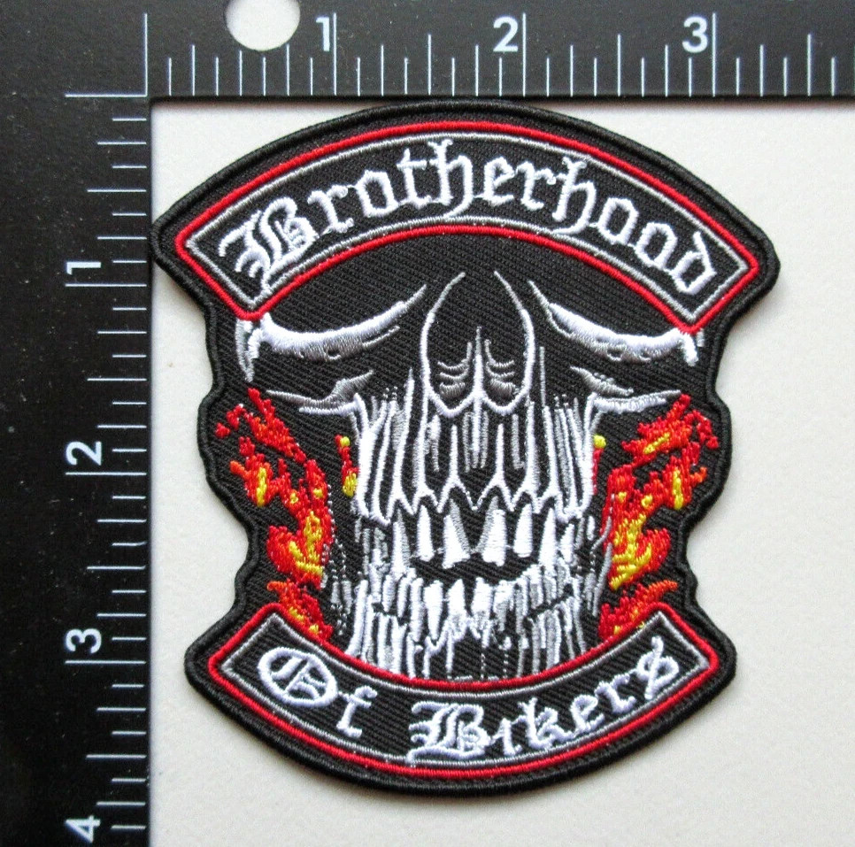 BROTHERHOOD OF BIKERS SKULL FLAMES BIKERS VEST JACKET EMBROIDERED IRON ON PATCH