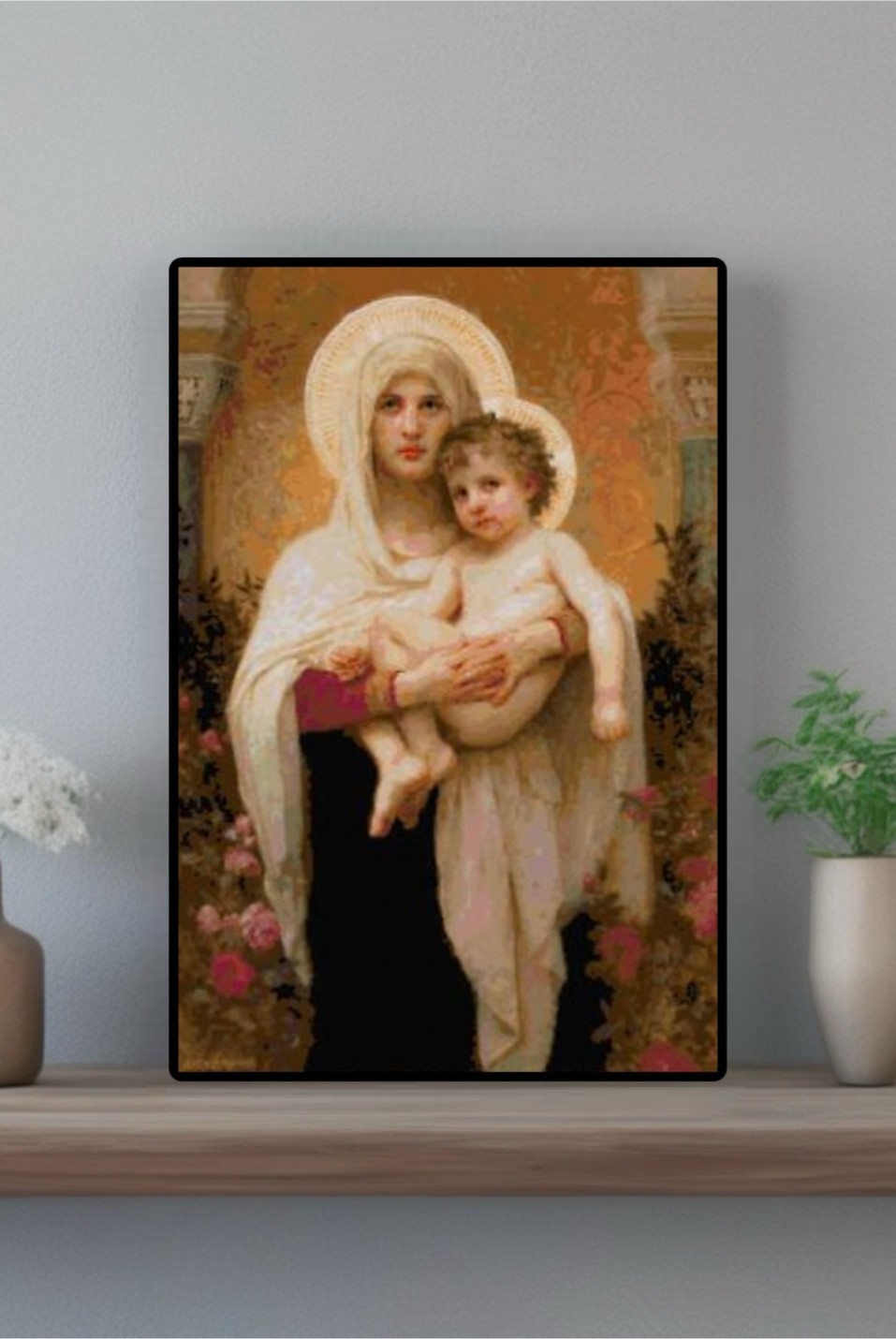 Madonna of the Roses Art Counted Cross Stitch Pattern Needlepoint Chart