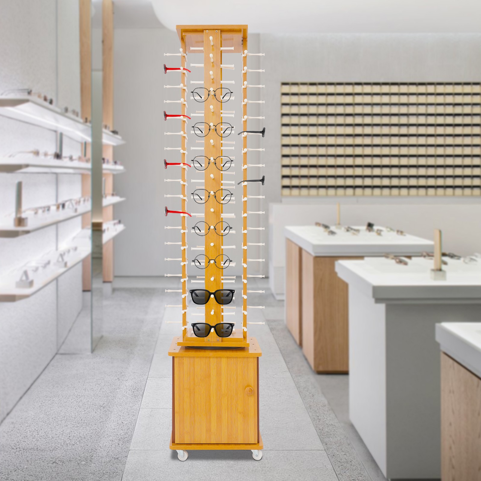 72-Pair Eyeglass Display Rack Rotating Glasses Storage Stand Floor-standing