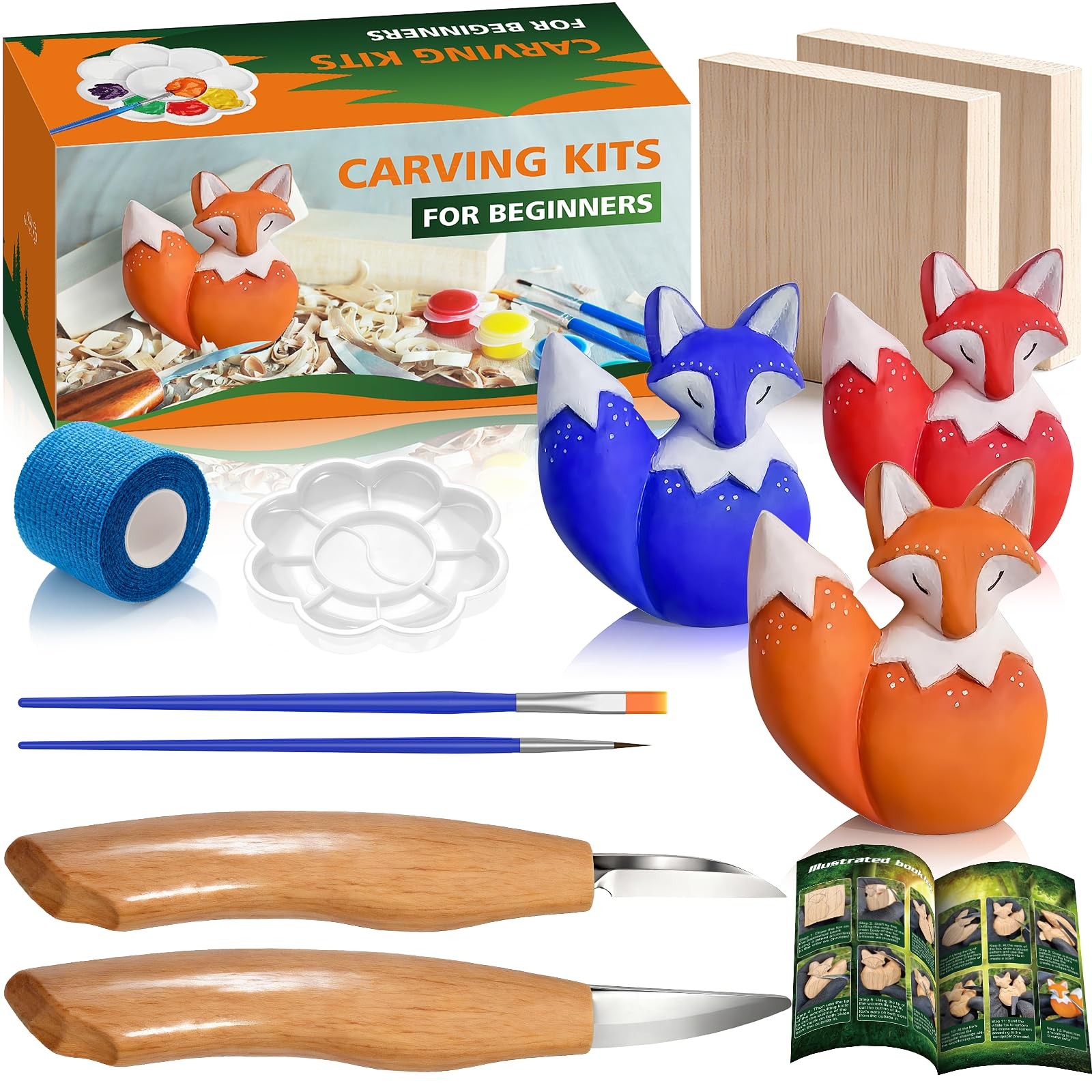 Fox Theme Wood Carving Kit for Beginners, Wood Whittling Kit for Adults Hobbi...