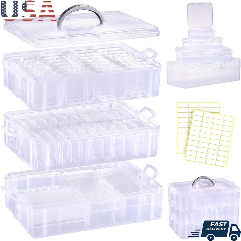 Bead Organizer Storage Box Set Stackable Transparent Craft Jewelry Small Parts