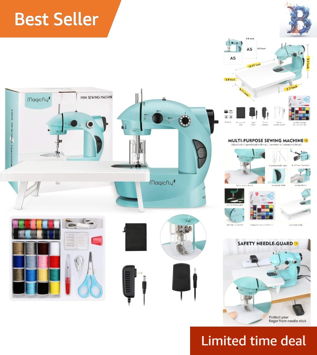 Compact Electric Sewing Machine with Extension Table & Beginner's Accessories